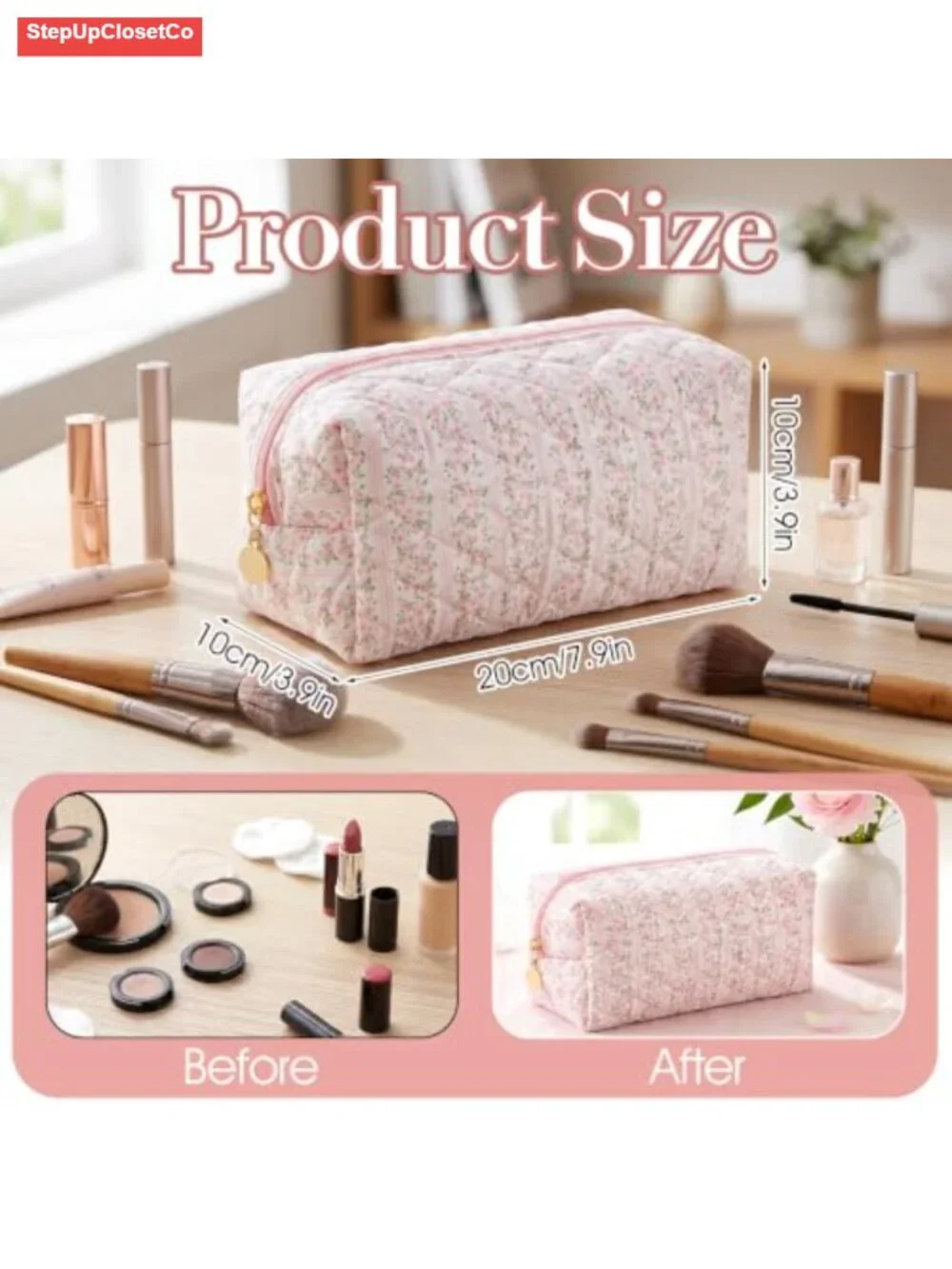 Floral Quilted Cotton Makeup Bag Cosmetic Pouch Travel Toiletry Organizer Women